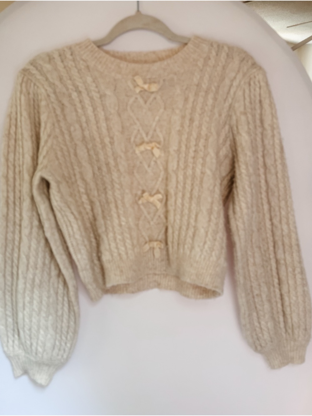 Altar'd State Cream Cable Knit Bow-Trim Women's Sweater - Picture 5 of 6